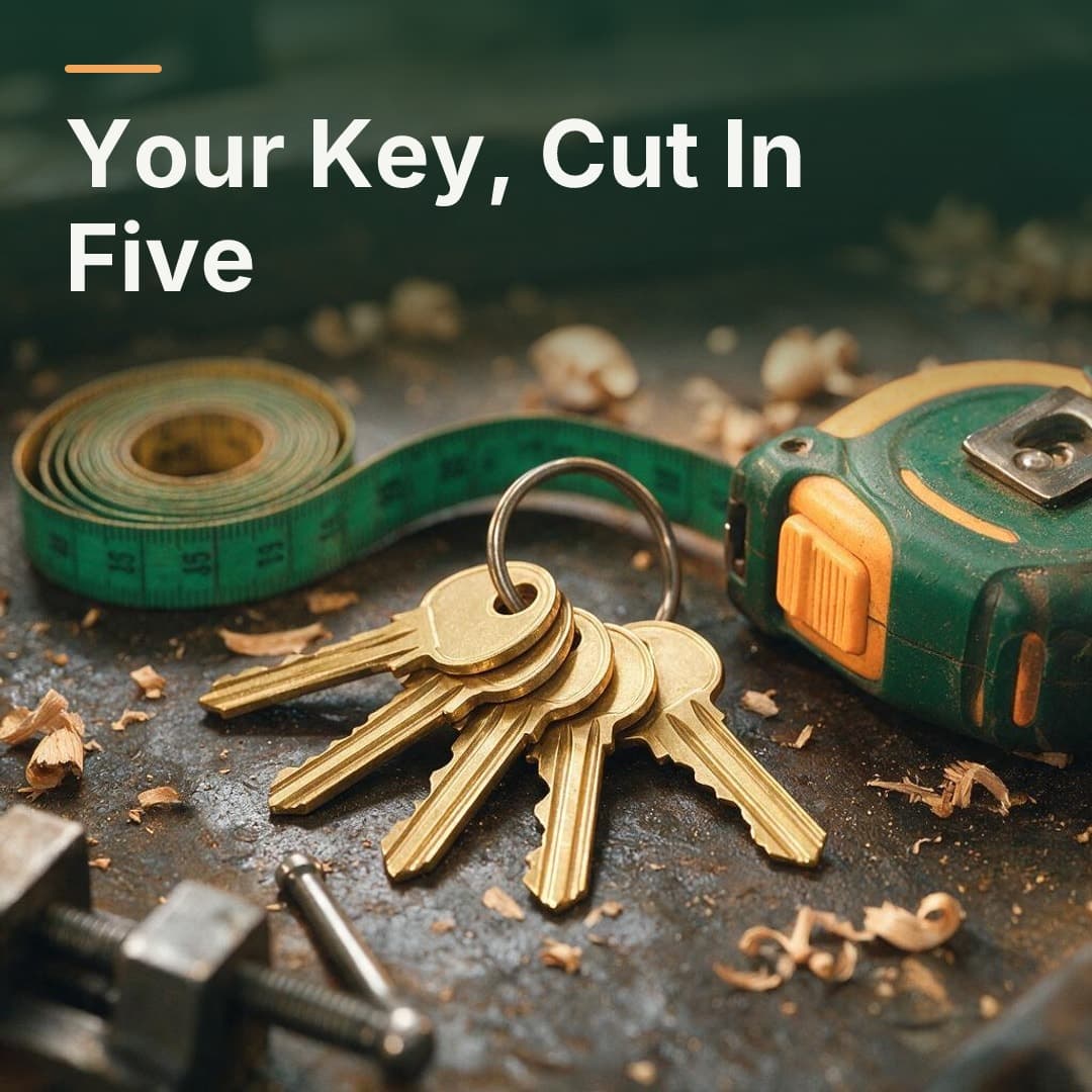 Blank brass keys beside a measuring tape